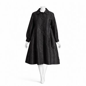 Galanos Swing Coat Black Striped Satin Evening Wear Vintage Formal Rare